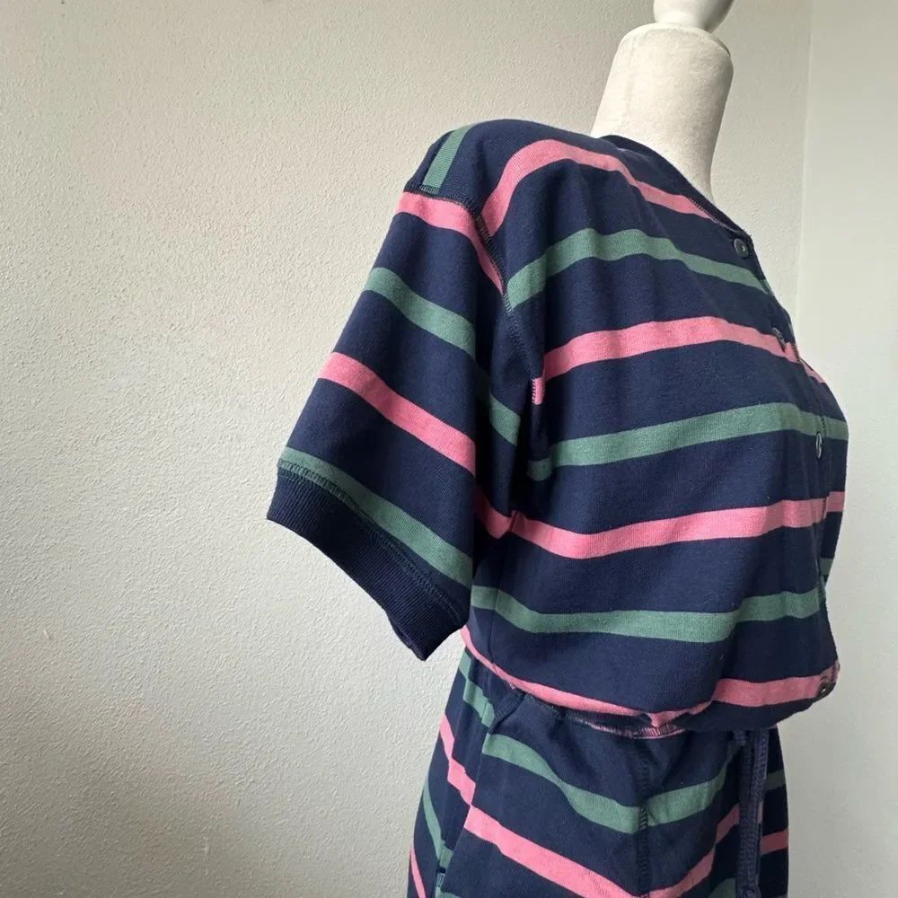 Paris Sport Club Striped Vintage Tee Shirt Dress Blue Striped SZ M - Picture 7 of 13